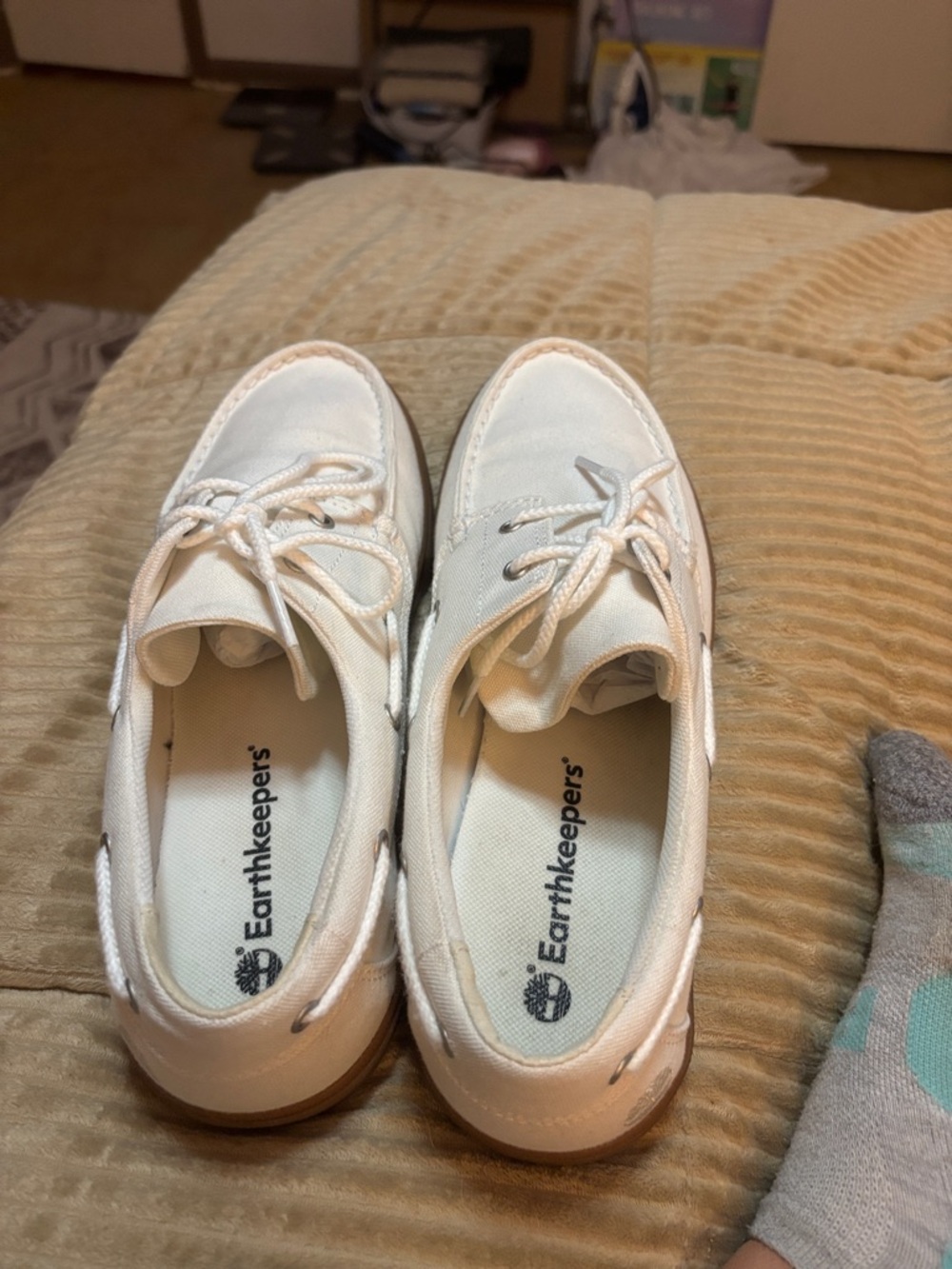 Timberland White Canvas Boat Shoes